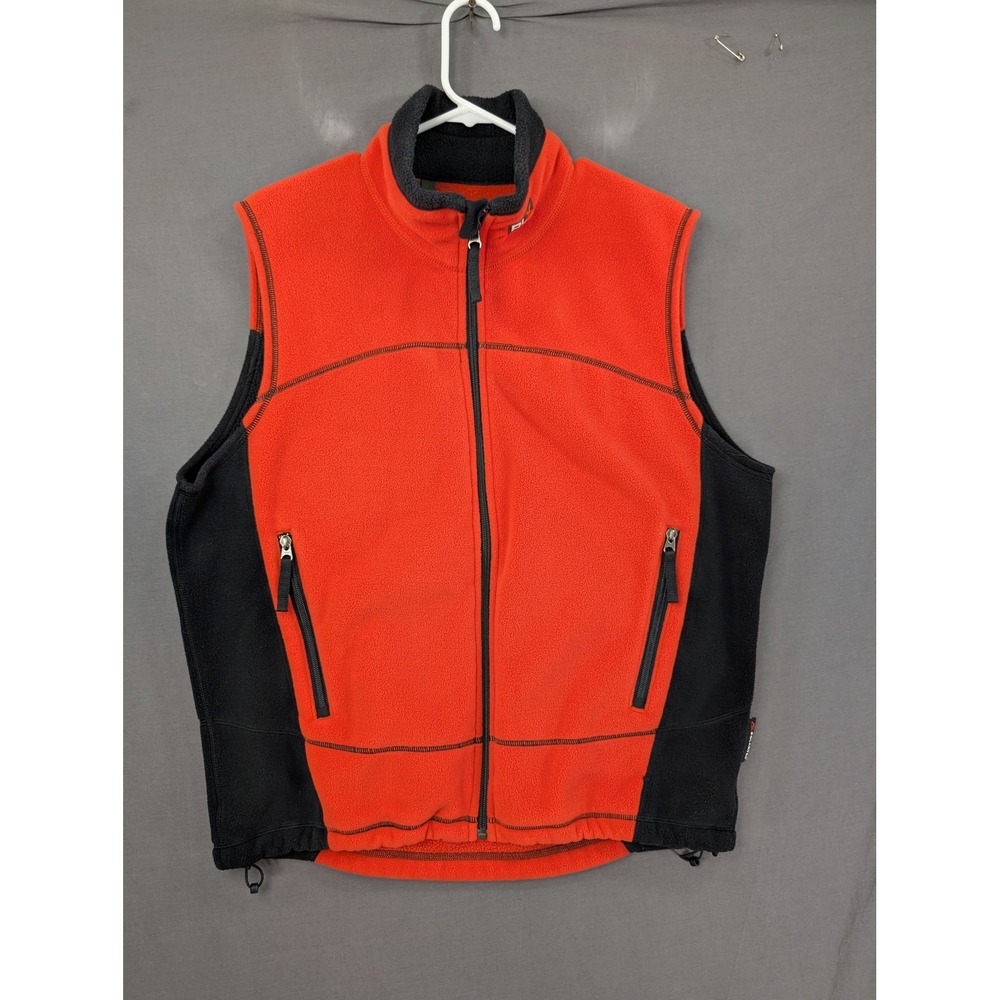 RLX Ralph Lauren Mens Fleece Vest Orange Black Full Zip Sleeveless Jacket 7697